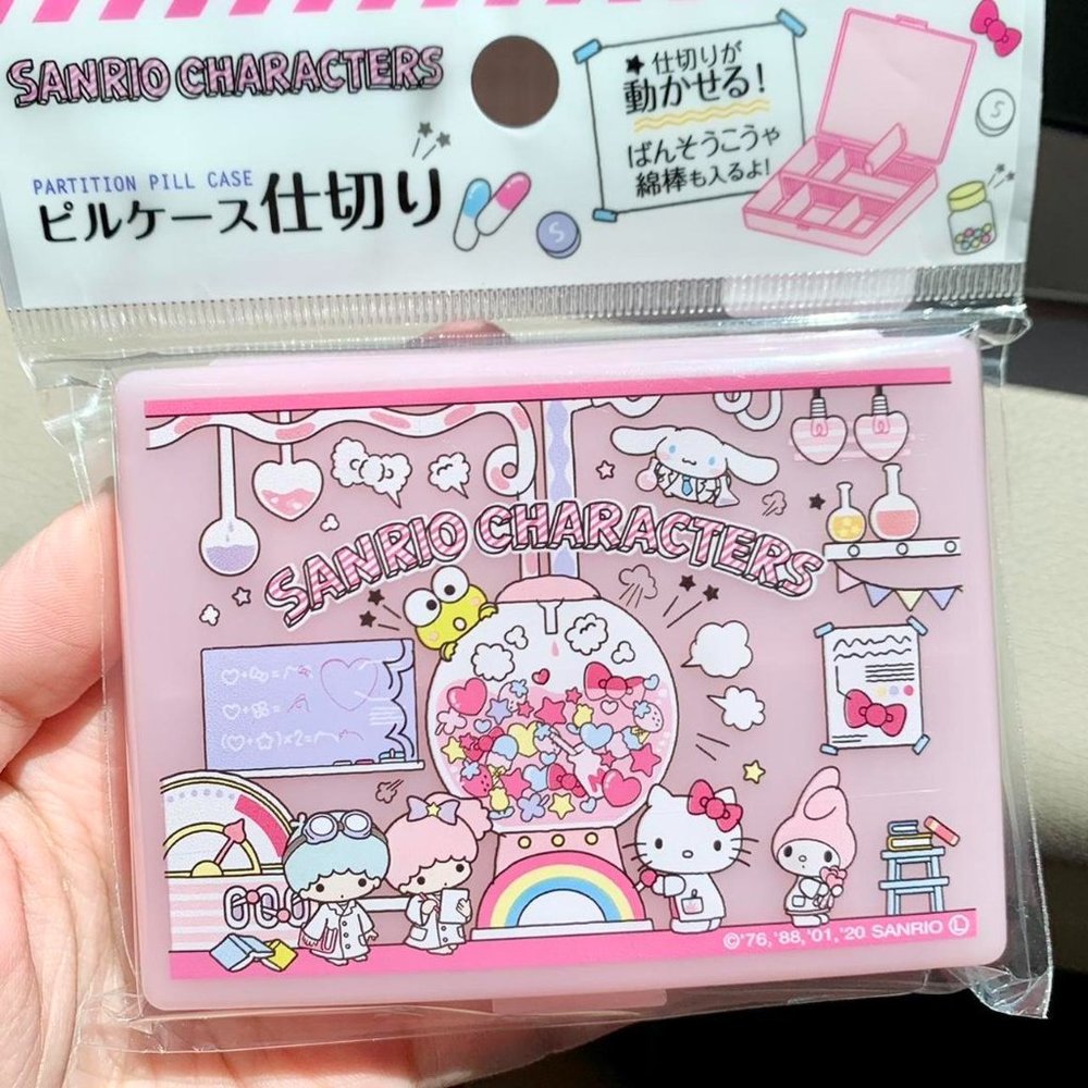 Sanrio characters glitter pink pill box storage case